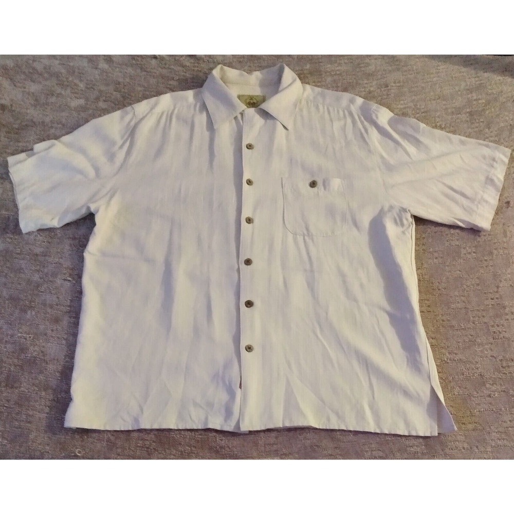 Joe Marlin Shirt Men Large Hawaiian Island Embroidered Silk Lazy Parrot Inn VTG